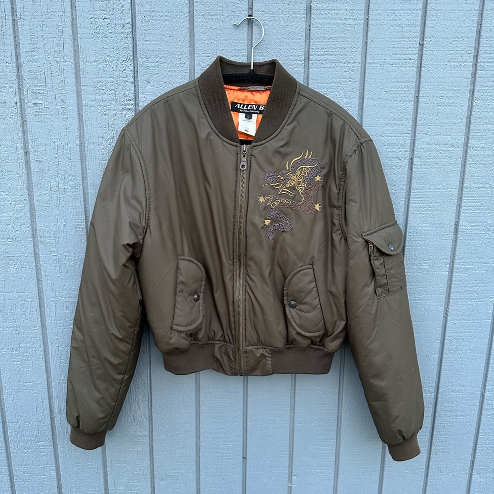 Green Bomber with Embroidered Dragon